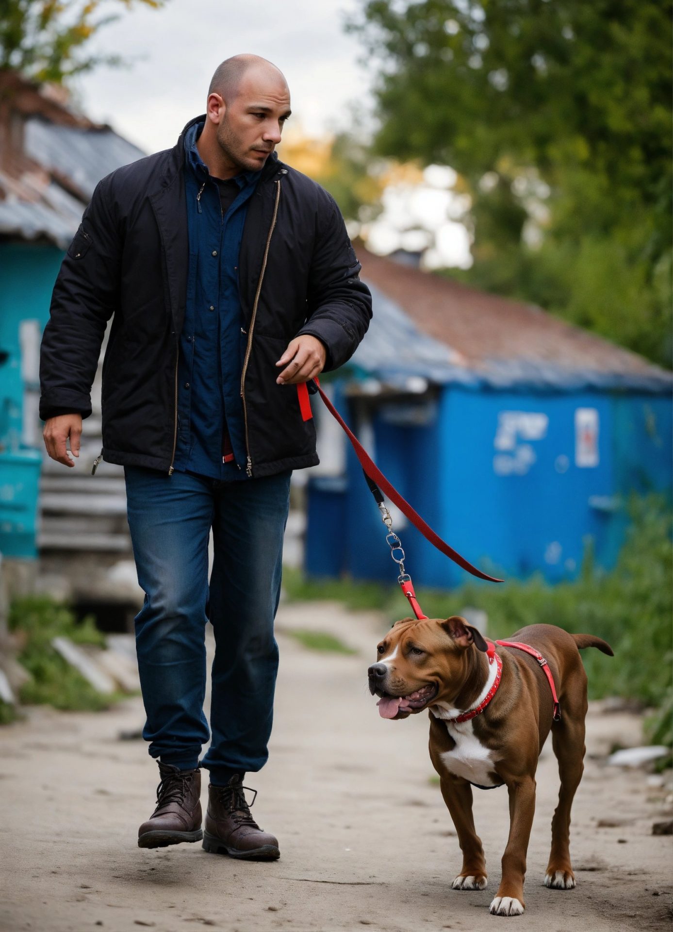 dog enjoys walking with owner